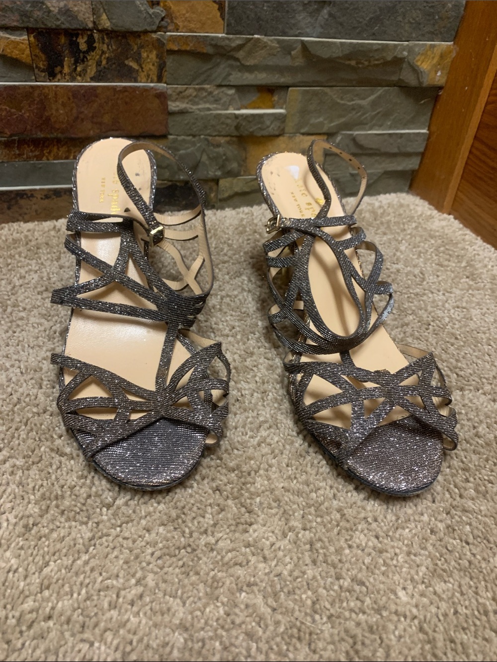 kate spade Glitter Strappy Open-Toe Heels - Silver